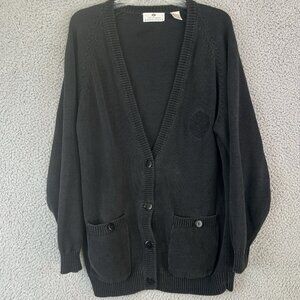 Vintage Worthington Essentials Women Sweater Black Open Front Embroidered Rose M
